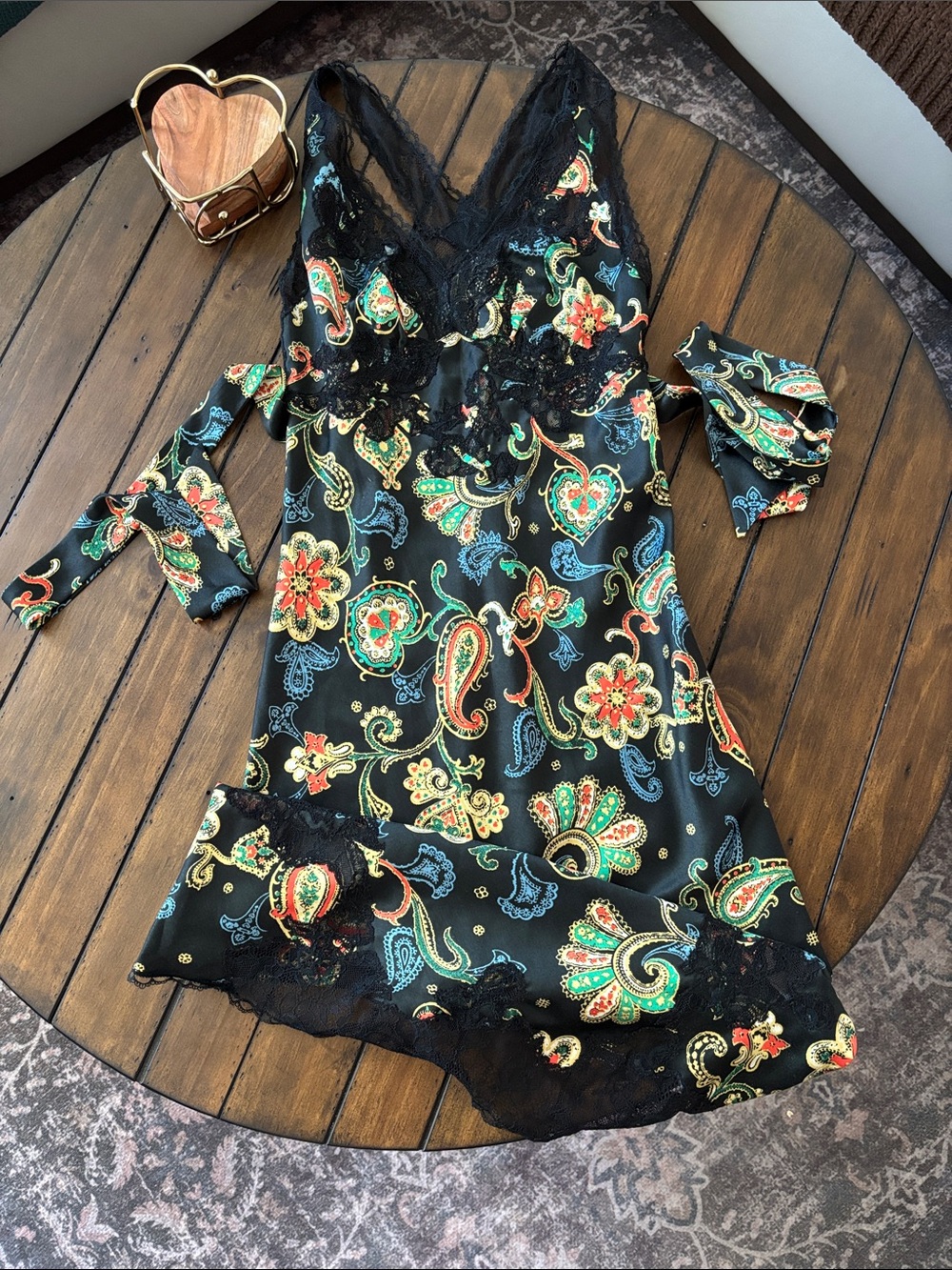 Topshop Black Paisley Floral Lace-Trim Slip Dress